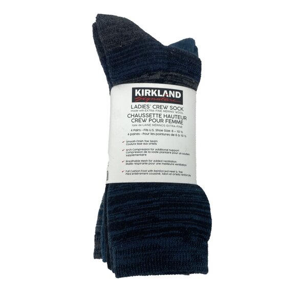 Kirkland Women's Crew Socks | 4 Pairs | Multicoloured | Size 6-10.5 **NEW - Picture 1 of 3